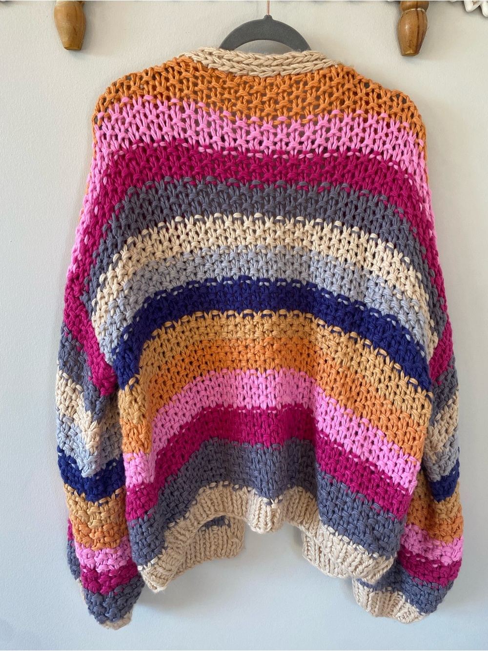 Pink Lily Multicolor Chunky Striped Open Knit Cardigan cottagecore size large - Picture 5 of 7